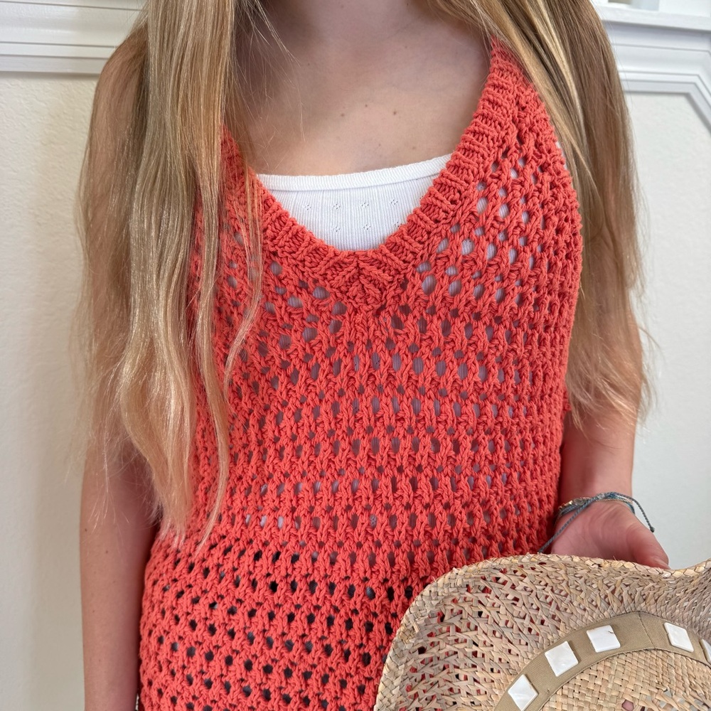 Free People Dune Fauxchet Coral Crochet Tank Top - Picture 3 of 8